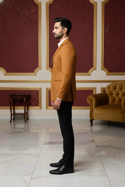 Men's Mustard Yellow Pinstripe Slim Fit Blazer