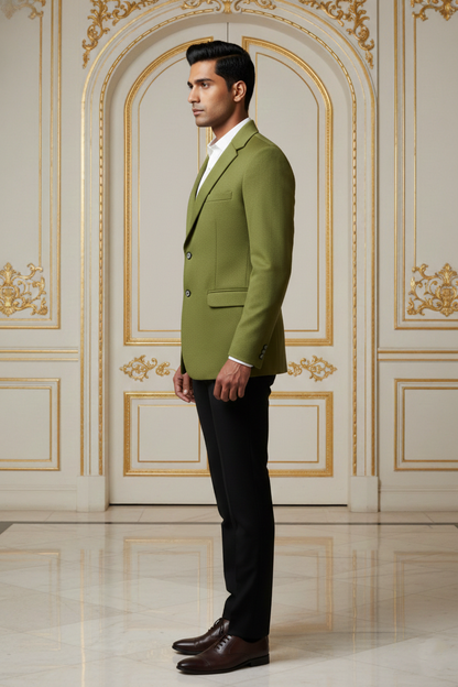 Men's Slim Fit Olive Green Jacquard Blazer
