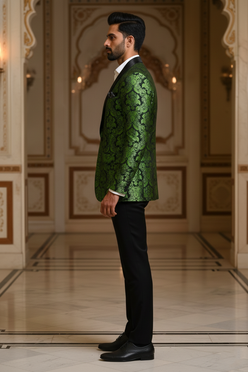 Emerald Green Damask Brocade Tuxedo Jacket
