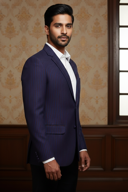 Men's Premium Navy Blue Micro-Textured Jacquard Blazer