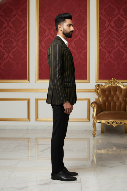 Dark Pinstripe Suit with Yellow Stripes