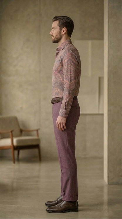 Designer Men'sOrnate Mandala Print Shirt , Sunset Copper & Plum Kaleidoscope Motif