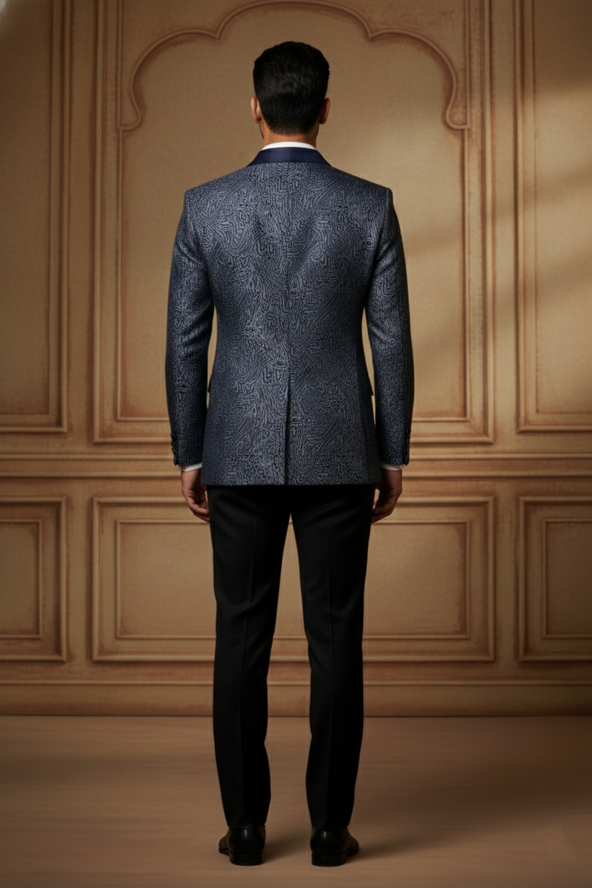 Blue Abstract Pattern Shawl Blazer