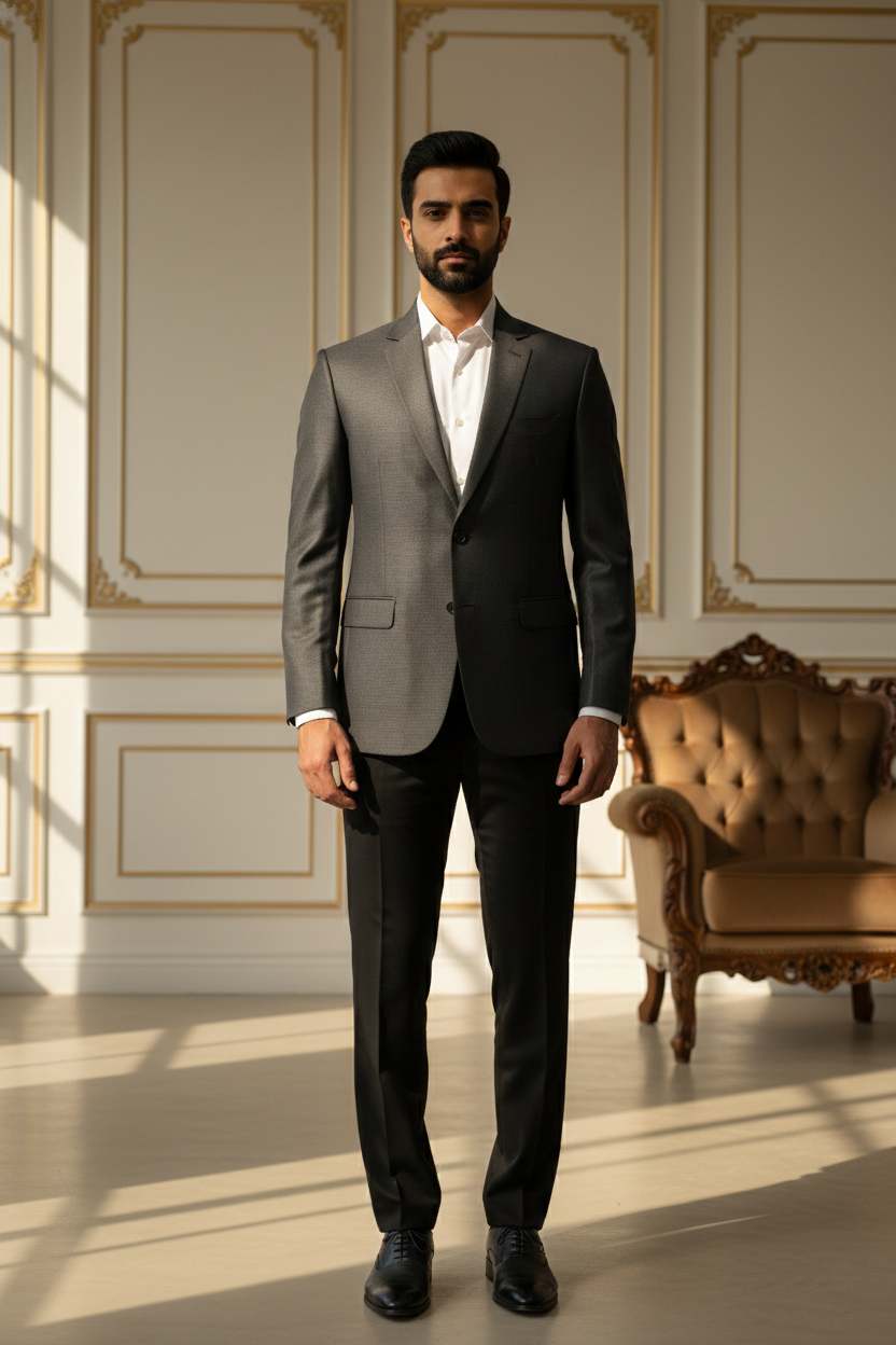 Men'sCharcoal Grey Slim-Fit Textured Wool Blazer