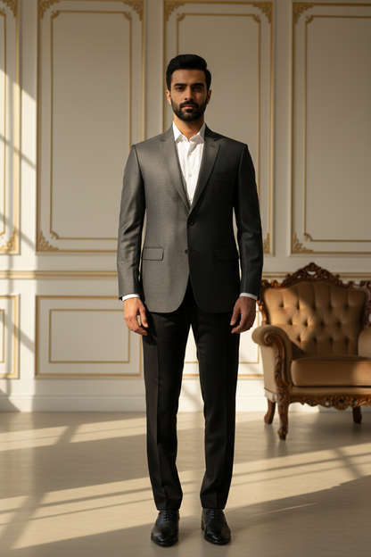 Men'sCharcoal Grey Slim-Fit Textured Wool Blazer