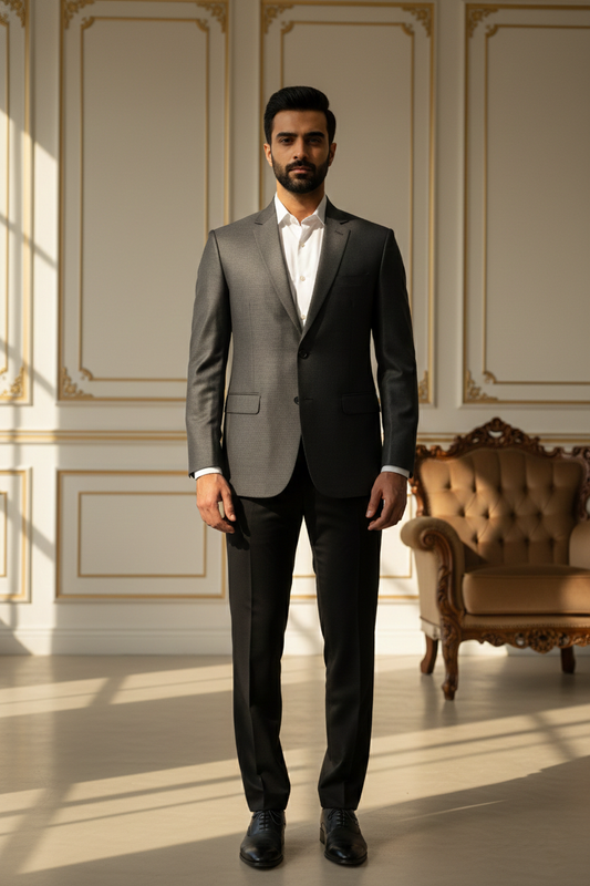 Men'sCharcoal Grey Slim-Fit Textured Wool Blazer