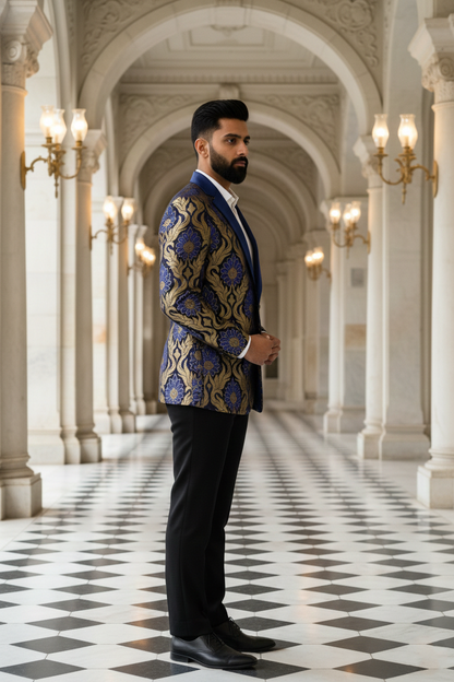 The Royal Azure Banarasi Brocade Evening Blazer