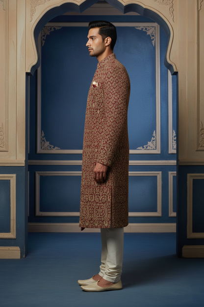 Red & Gold Floral Sherwani
