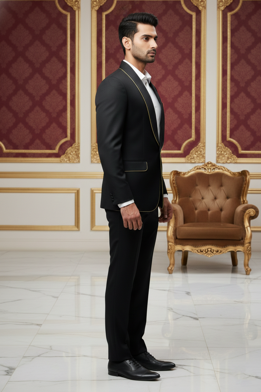 Black Blazer with Bold Yellow Piping
