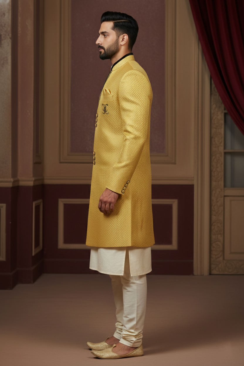 Golden Sherwani with Black Accents