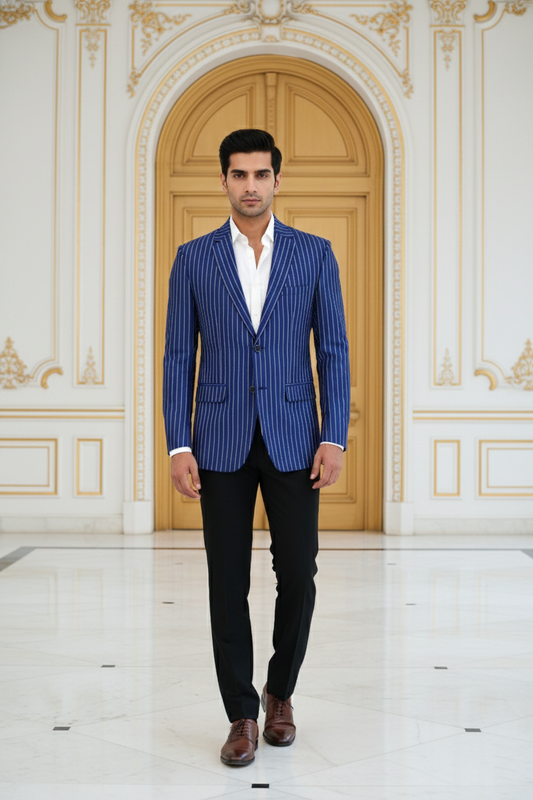 Men's Premium Royal Blue Striped Jacquard Blazer