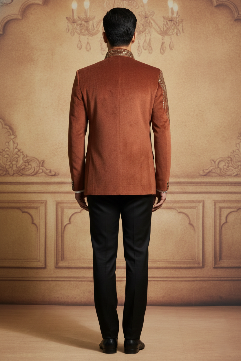 Men'sRust Embellished Bandhgala Jacket