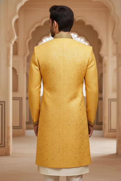 Men'sMustard Embroidered Wedding Sherwani