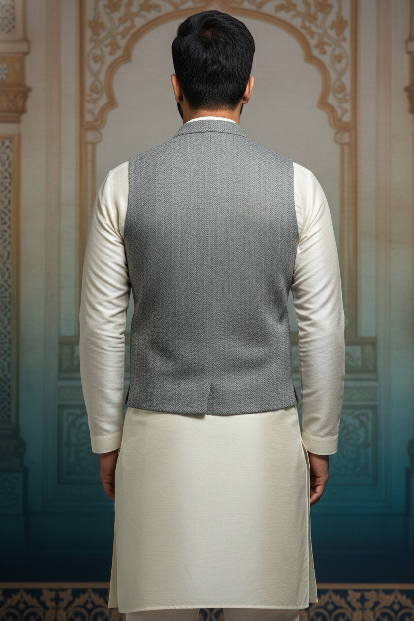 Men’s Grey Nehru Jacket | Classic Ethnic Waistcoat for Weddings, Festive & Formal Wear