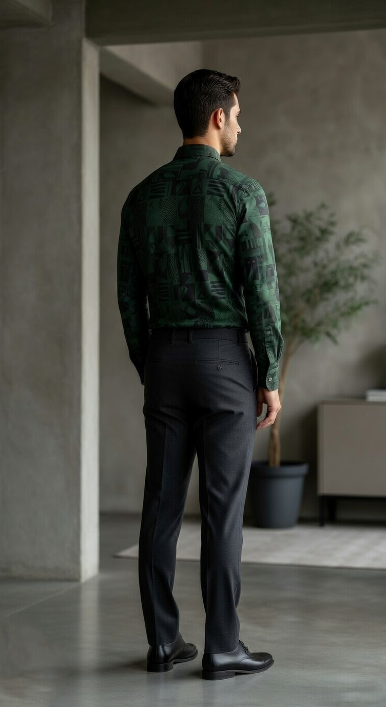 Men'sDesigner Slim-Fit Emerald Geometric Glyph Print Shirt