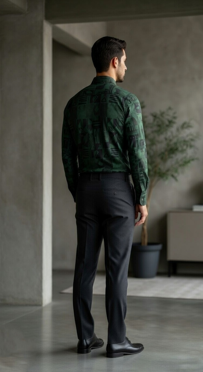 Men'sDesigner Slim-Fit Emerald Geometric Glyph Print Shirt