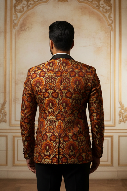 Men'sBurnt Orange Brocade Tuxedo Blazer