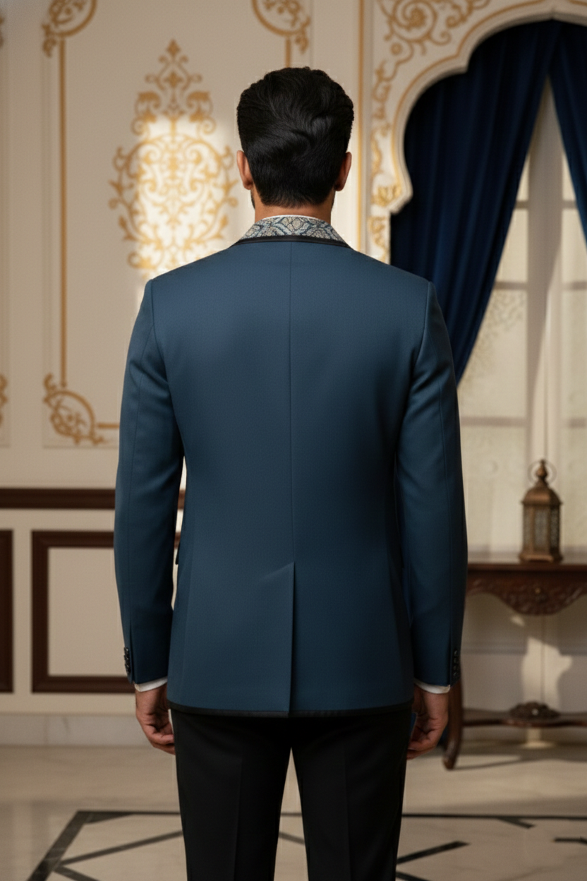 Men's Luxury Teal Blue Indo-Western Blazer