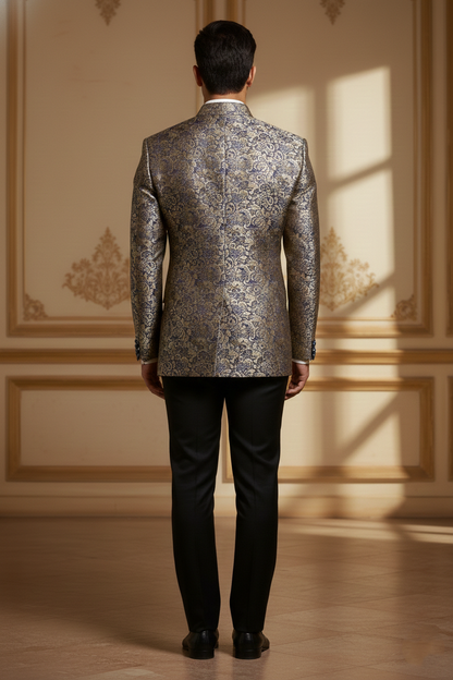Men's Royal Jacquard Silk Blend Jodhpuri Bandhgala Blazer