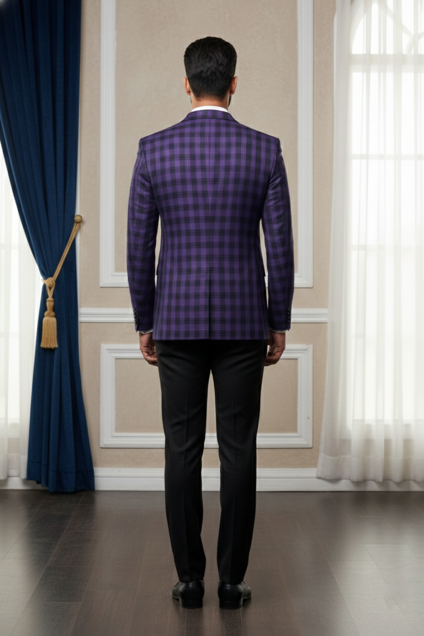 Men'sPurple Checkered Formal Blazer