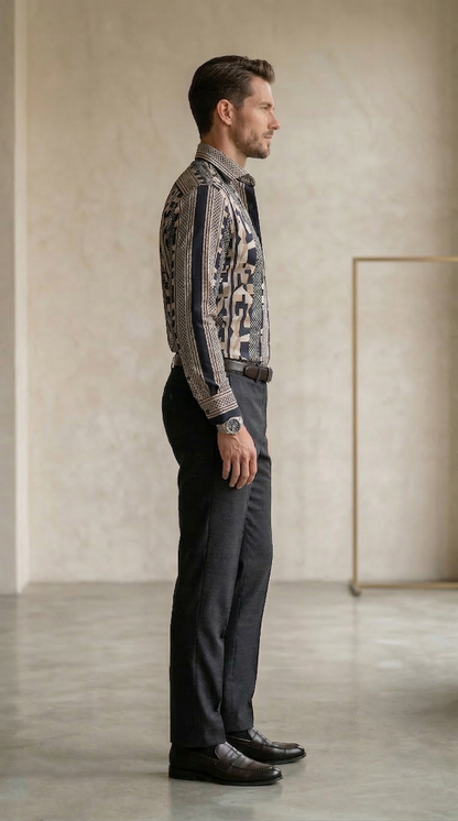 Men'sSlim-Fit Mosaic Geometric Print Silk-Blend Shirt