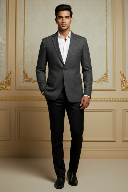 Men's Slim-Fit Charcoal Wool-Blend Textured  Blazer