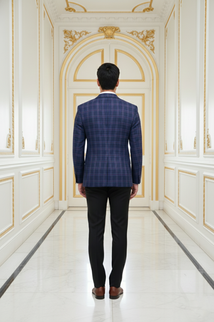 Men's Premium Blue Checkered Jacquard Blazer