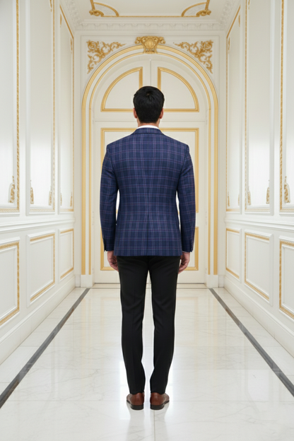 Men's Premium Blue Checkered Jacquard Blazer