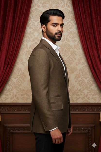 Men's Premium Brown Jacquard Textured Blazer