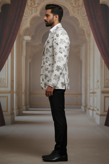 Ivory Lattice Bloom , Refined Floral Blazer