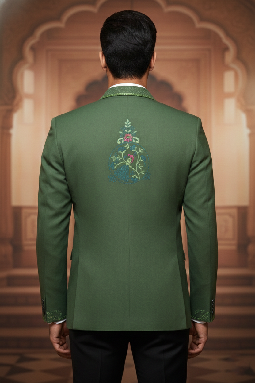 Men'sGreen Bird Embroidered Blazer