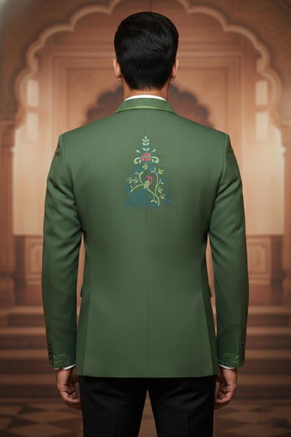 Men'sGreen Bird Embroidered Blazer
