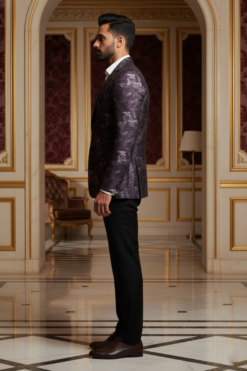 Men's Premium Wine Jacquard Slim Fit Blazer