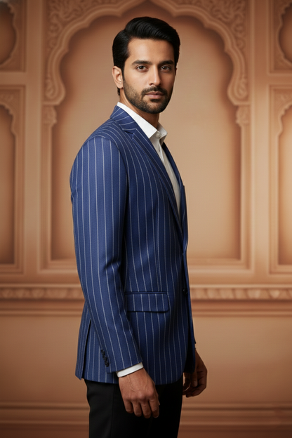 Men's Premium Blue Pinstripe Jacquard Blazer