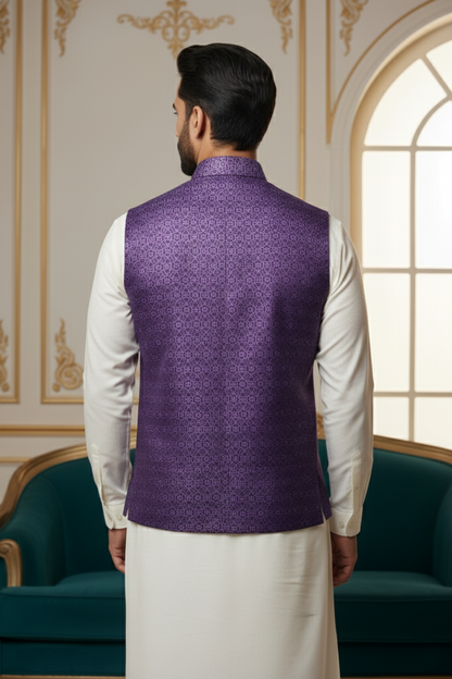Men’s Royal Purple Brocade Nehru Jacket