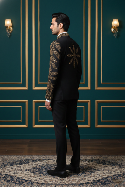 Royal Black Embroidered Jodhpuri Bandhgala Suit , Premium Ethnic Wedding Wear for Men