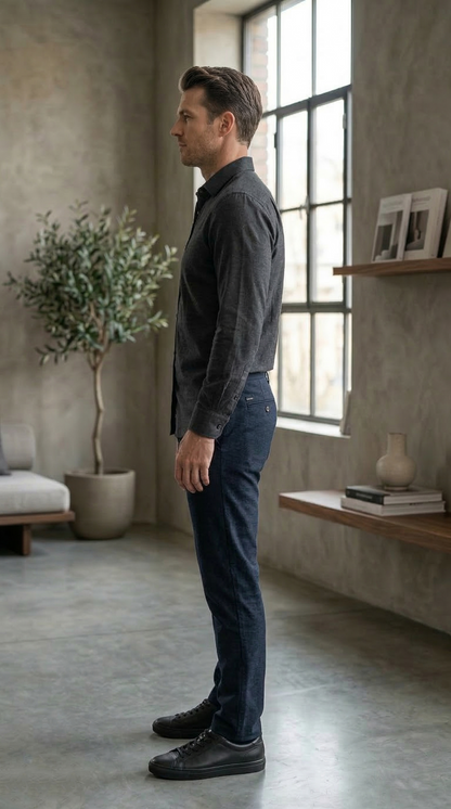 Men'sCharcoal Brushed Cotton , The Sleek Urban Casual Button-Down