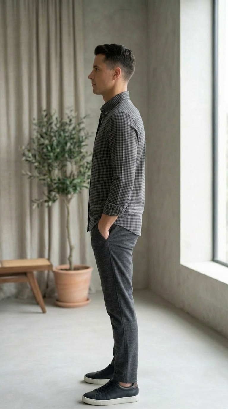 Men'sNavy Blue Checked Casual Shirt
