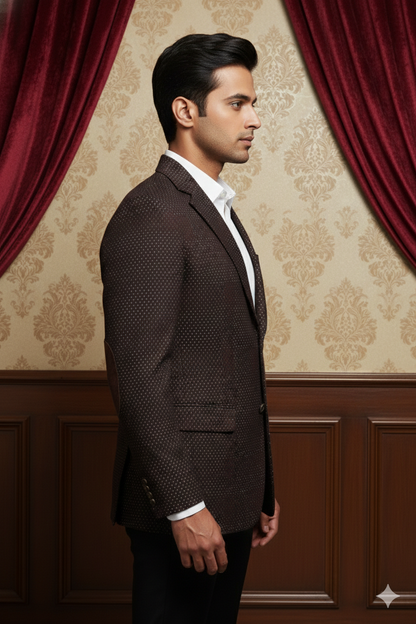 Men's Premium Chocolate Brown Micro-Dot Jacquard Blazer