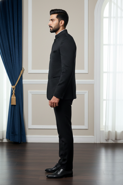Men's Black Quilted Velvet Bandhgala Jodhpur  Jacket