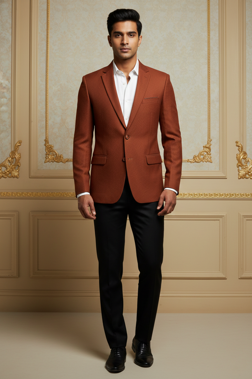 Men'sSlim-Fit Rust Textured Formal Blazer