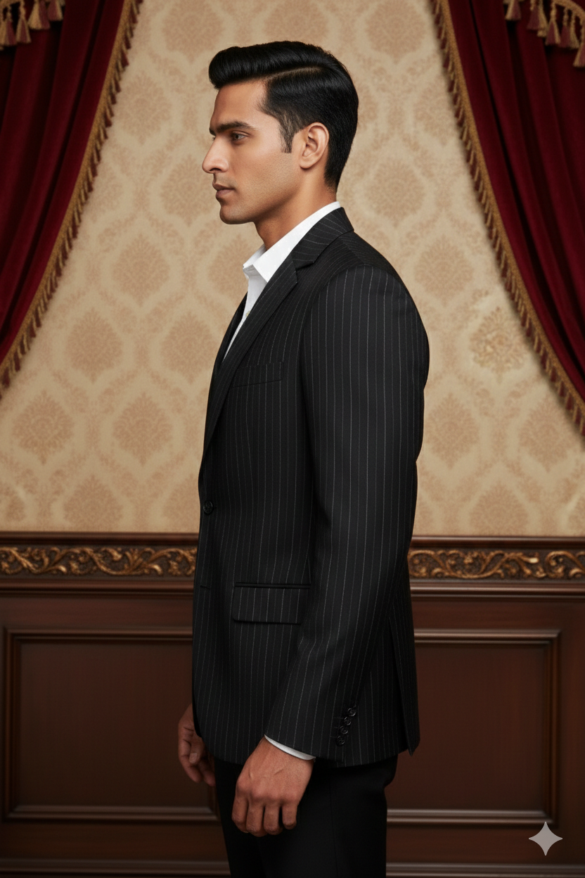 Men's Luxury Purple-Blue Pinstripe Jacquard Blazer