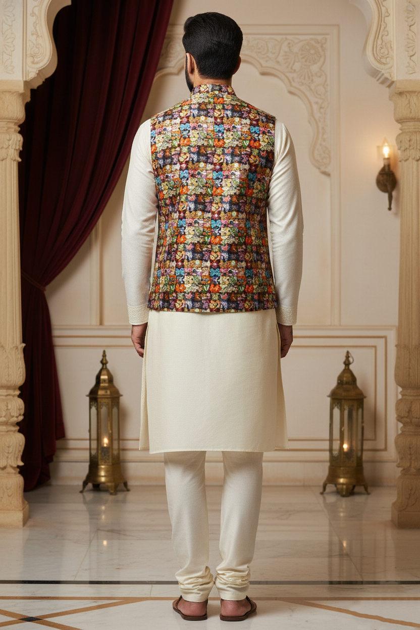 Whimsical Complexity: The Jigsaw Mosaic Nehru Jacket