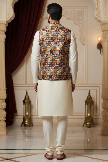 Whimsical Complexity: The Jigsaw Mosaic Nehru Jacket