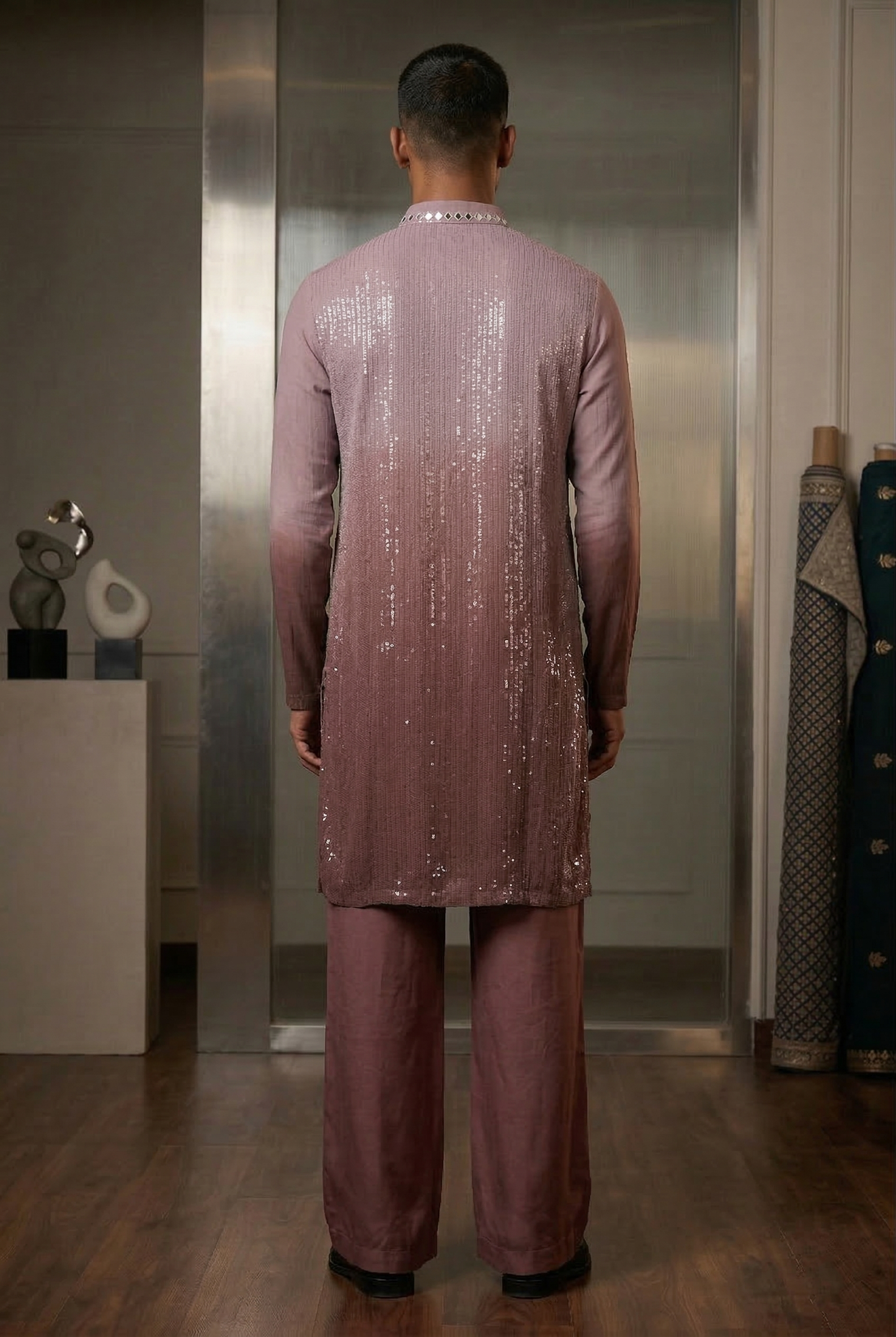 Mauve Ombré Sequin Designer Kurta Pajama with Mirror Work
