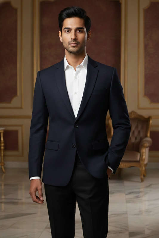 Men'sPremium Midnight Navy Blue Blazer , Essential Slim-Fit Formal Suit Jacket for Business & Occasions