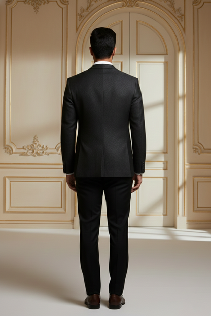 Men's Luxury Black Jacquard Slim Fit Blazer