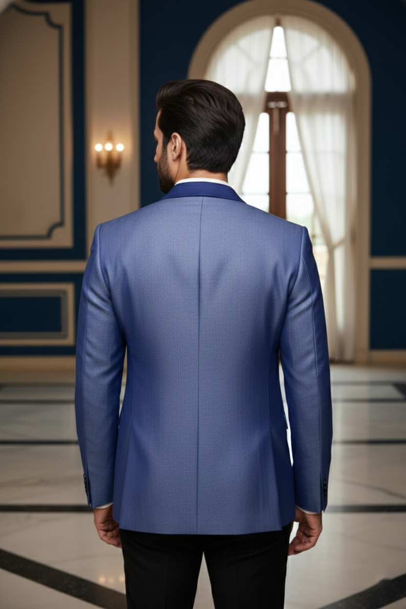 Men's Premium Blue Jacquard Silk Blend Formal Blazer