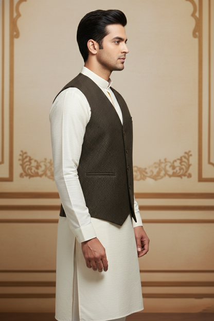Men’s Brown Checkered Formal Waistcoat | Slim Fit Classic Vest