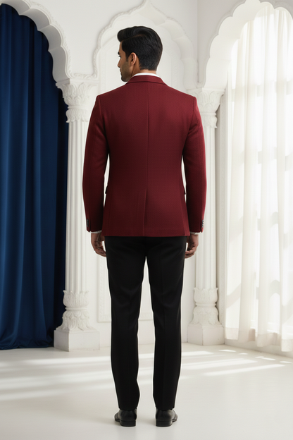 Men's Slim Fit Maroon Textured Blazer